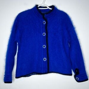 Vintage Venesha Vibrant Cobalt Blue Angora Blend Cardigan Lined Size Medium
